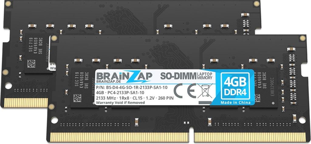 BRAINZAP 8GB (2x 4GB) DDR4 RAM SO-DIMM PC4-2133P-SA1-10 1Rx8 2133 MHz 1.2V CL15 Notebook Laptop Arbeitsspeicher Unbuffered Non-ECC