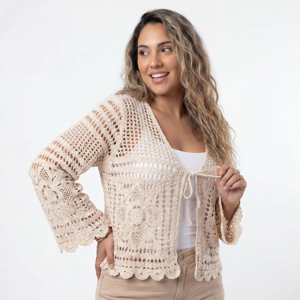 Strickjacke Damen Sommerjacke Häkellook 42 44 46 leichter Produktbild 