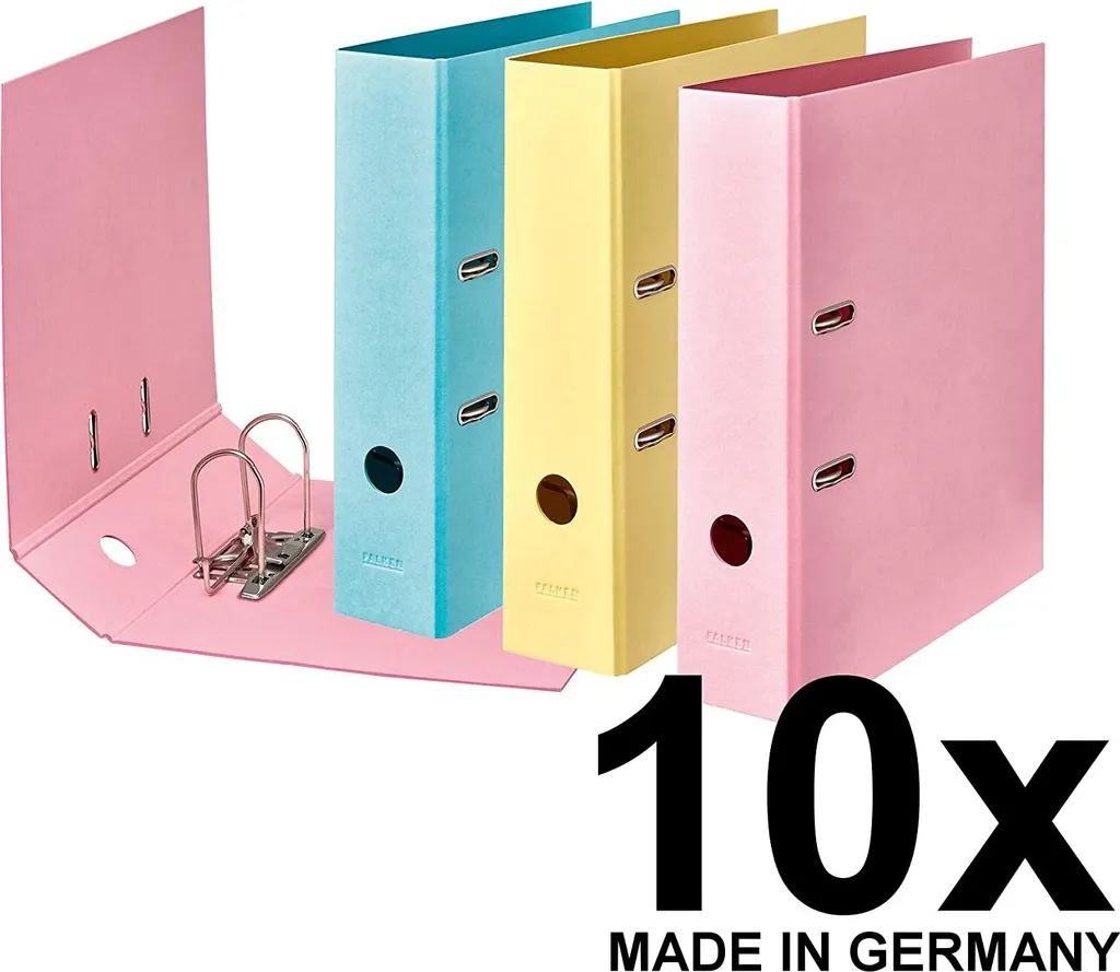 FALKEN 15081382F Lot de 10 Classeurs A4 Pure Pastell Dos 8cm Jaune Rose