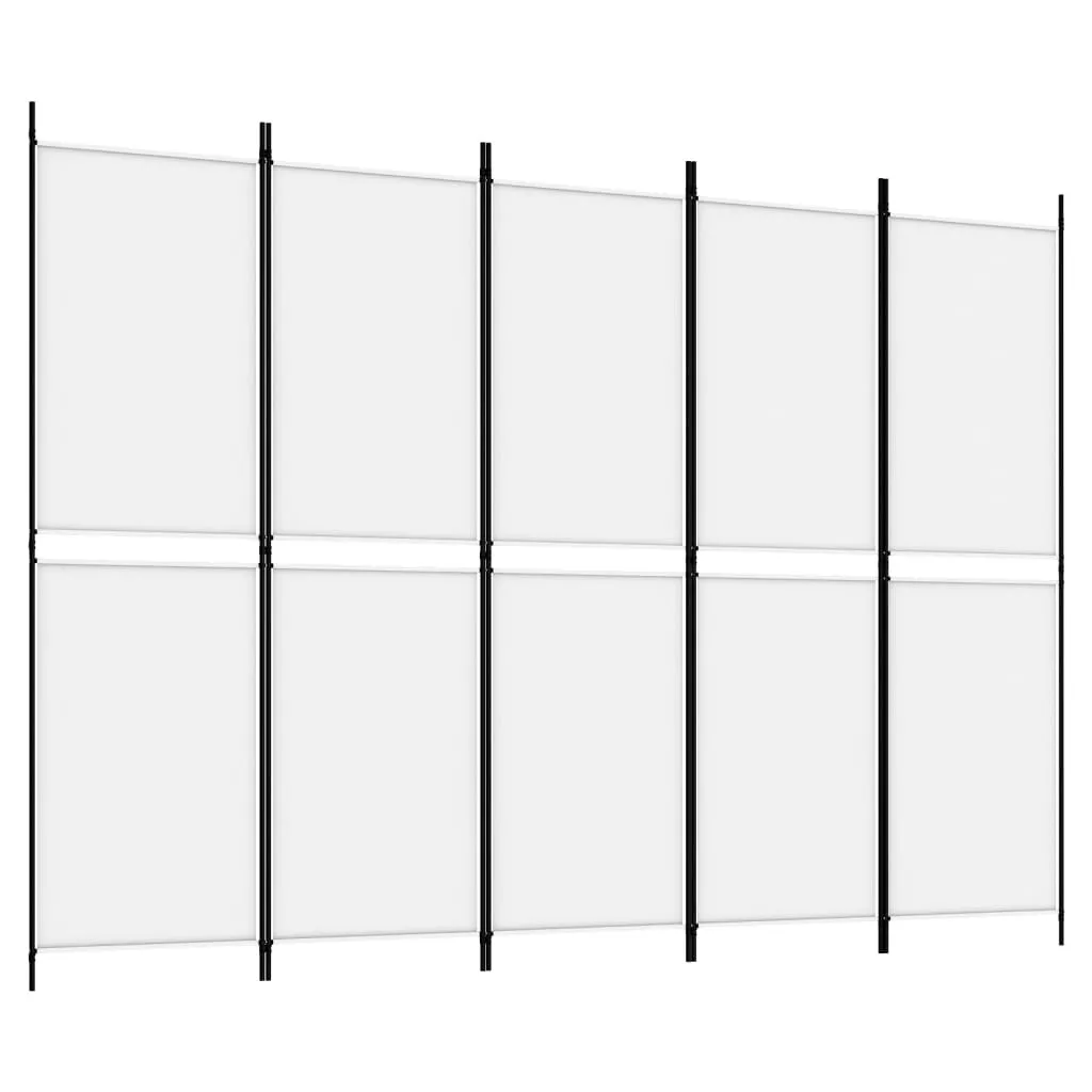 Cloison de Séparation Mobile Blanche 250x180 cm - Paravent Tissu 5 Volets