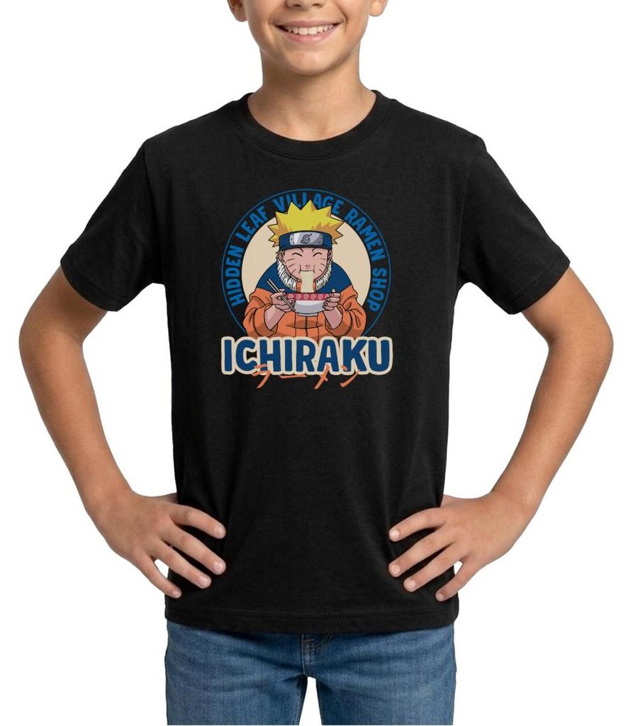 Spreadshirt Naruto Ichiraku Hidden Leaf Village Ramen Shop Teenager T-Shirt, 134/146 (9-11 Jahre), Schwarz