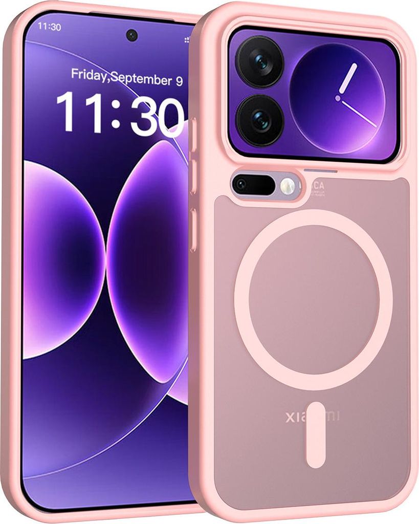 Magnetisch Hülle für Xiaomi 17 Pro, Kompatibel mit MagSafe, Transluzente Matt Rückseite Stoßfeste Handyhülle Pink