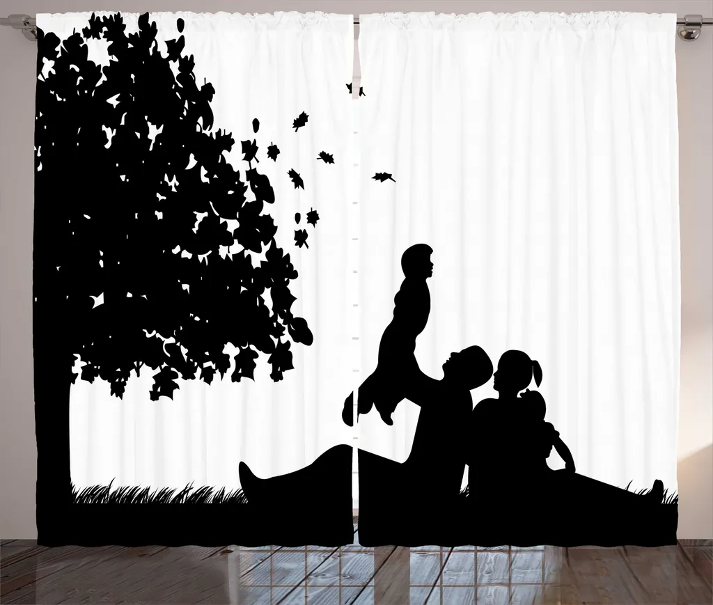 Rideaux de Salon Noir et Blanc - Motif Automne Rustique 280 x 225 cm