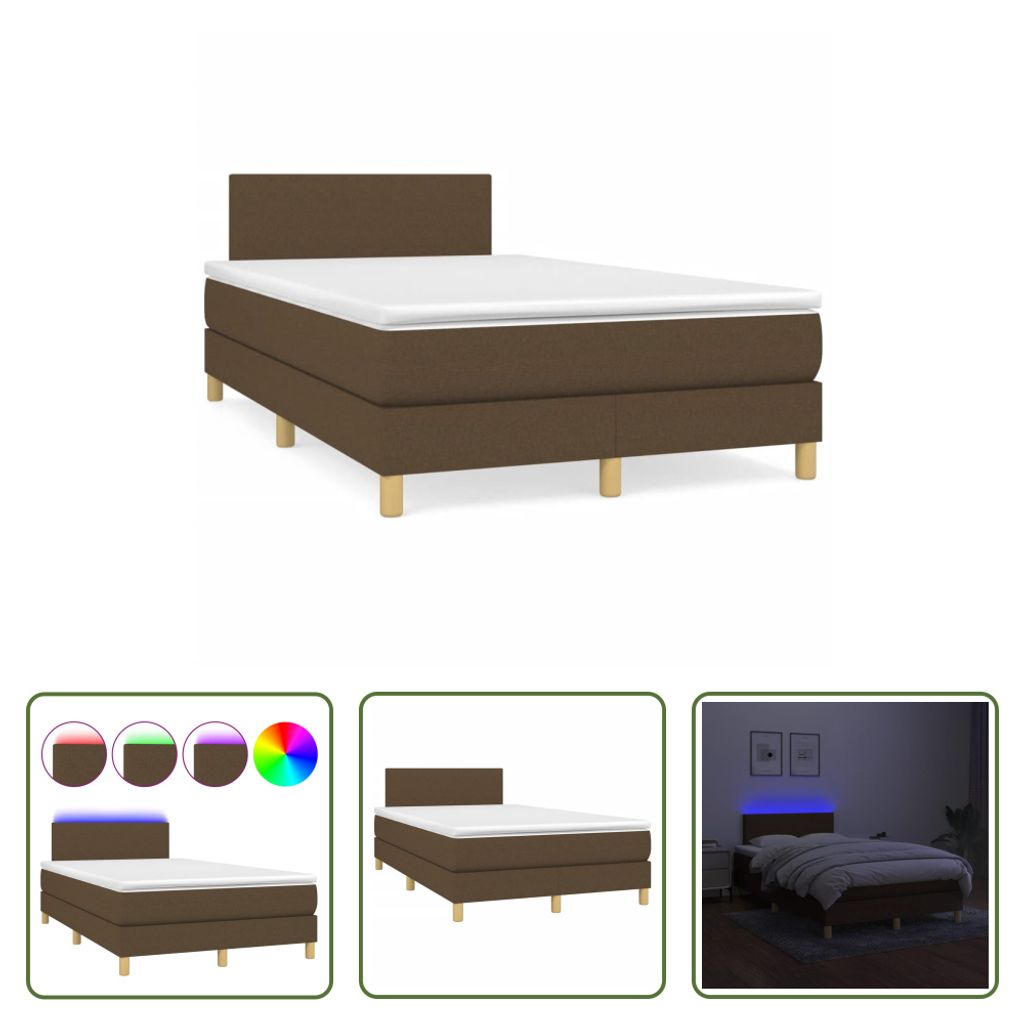 The Living Store Boxspringbett mit Matratze & LED Dunkelbraun 120x190 cm Stoff