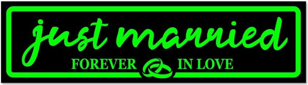Kiwistar - Autoaufkleber - Grün - Schwarz - 30 x 8 cm - Just Married Forever in Love - Hinweis Aufkleber Sticker für Auto, Kfz, Fahrrad, PKW, LKW