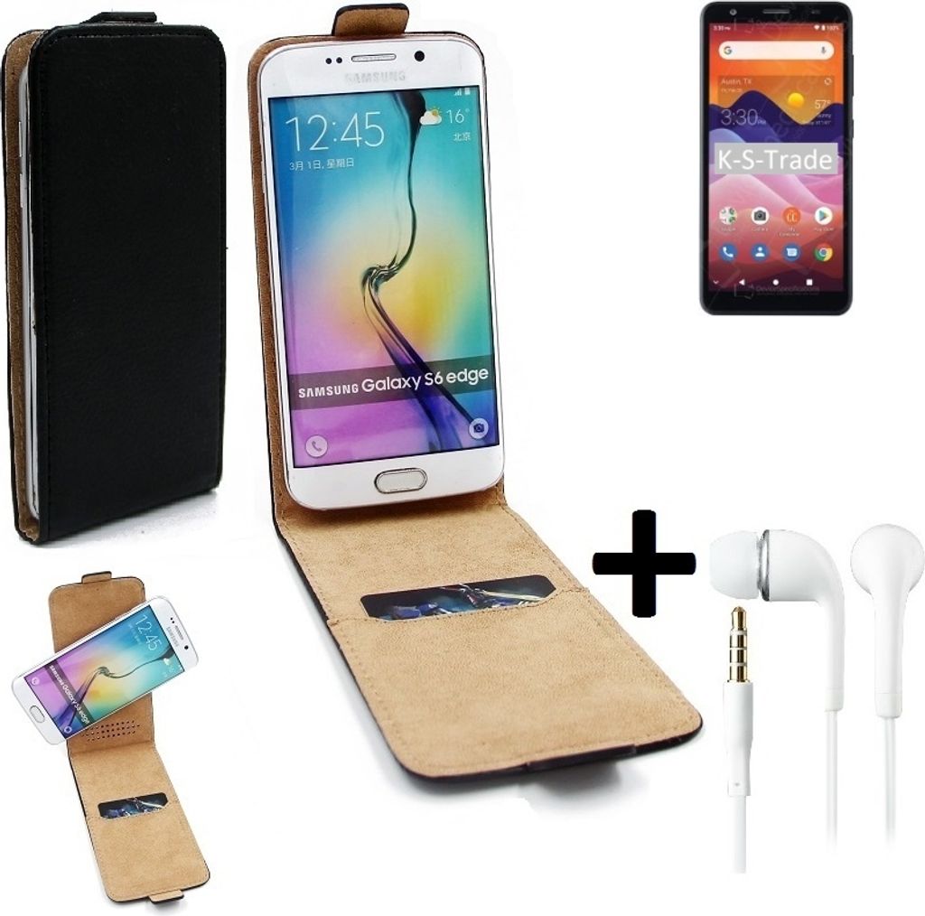 K-S-Trade Handyhülle + Kopfhörer kompatibel mit ZTE Avid 579 360° Flipstyle Schutzhülle Smartphone Tasche Case Flip cover schwarz 1x
