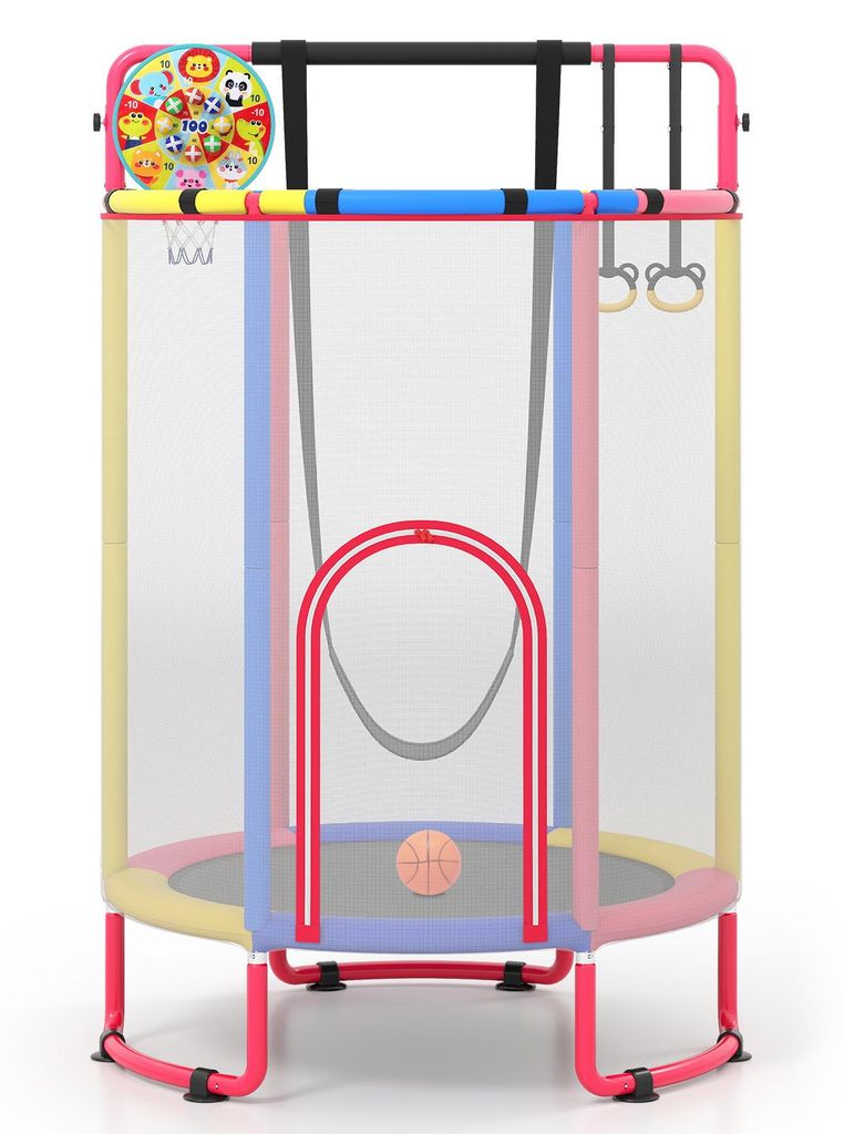 KOMFOTTEU Kindertrampolin Ø 140 cm mit Sicherheitsnetz & Produktbild 