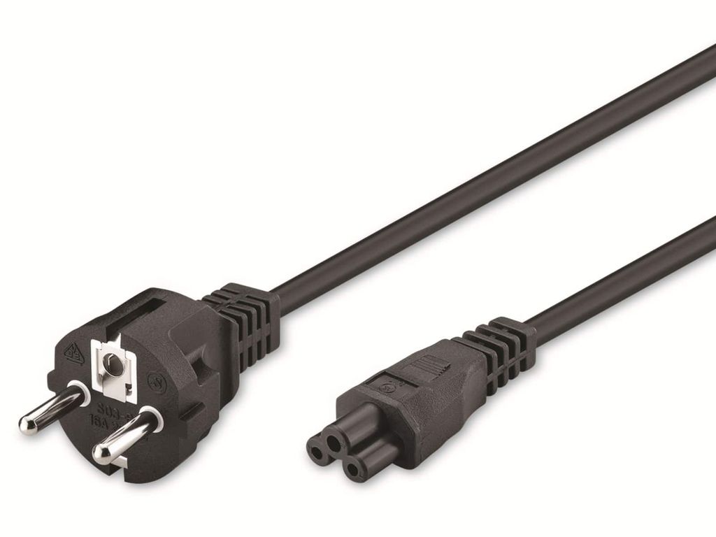 Netzkabel mit Schutzkontakt, 1 m, schwarz, (3*0,75 mm²) Schutzkontaktstecker Hybrid (Typ E/F, CEE 7/7) > Gerätebuchse C5