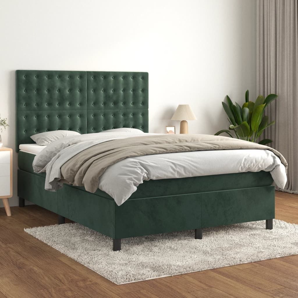 Maison Exclusive - Boxspringbett mit Matratze Dunkelgrün 140x200 cm Samt