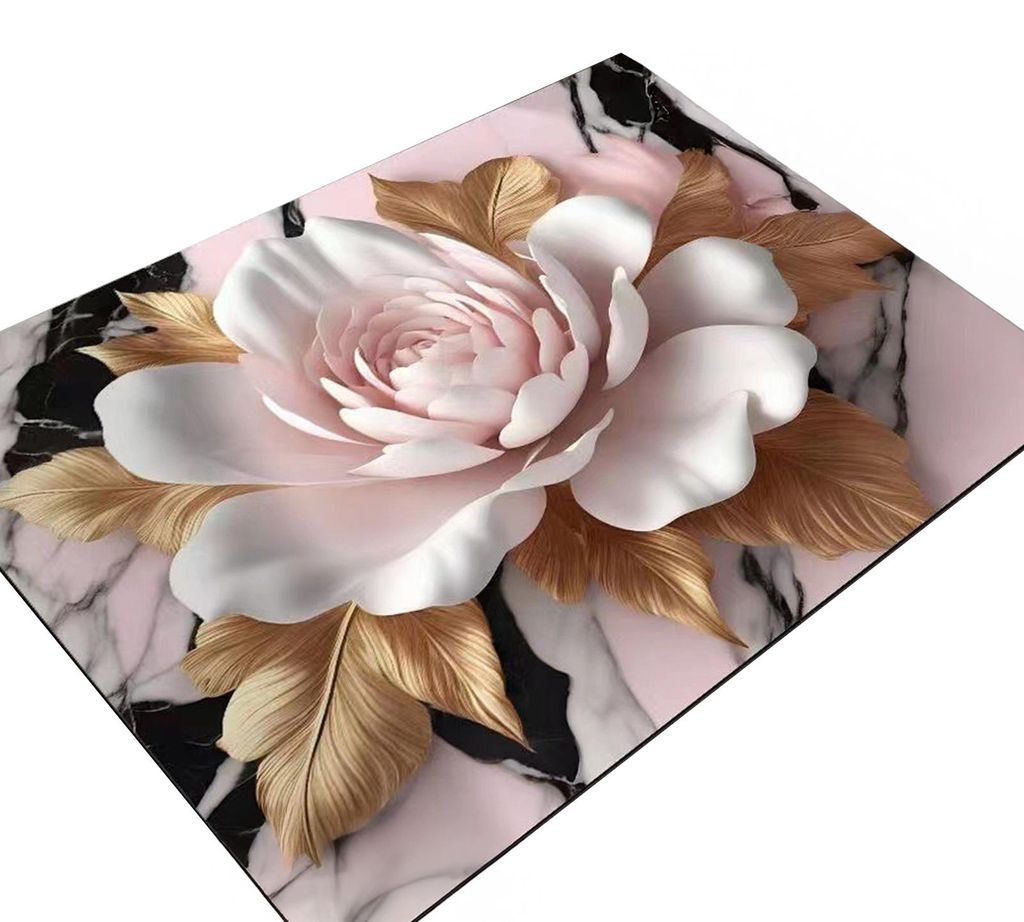 3D-Blumenmuster-Teppich, saugfähige Kieselgur-Badematte mit Blumenmuster und rutschfester Unterseite für Eingangsbereich, Küche, Badezimmer, Dus...