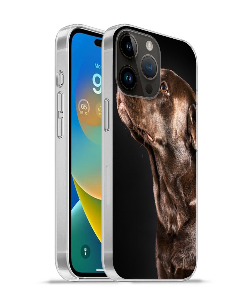 MuchoWow Handyhülle Schutzhülle Hülle für Apple iPhone 14 Pro Max Hund - Braun - Porträt Silikon Softcase Handy Hülle - Hardcover