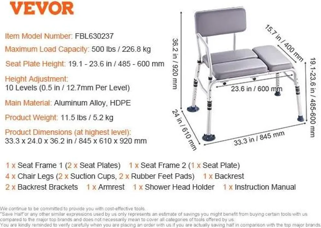 Banc de transfert de douche avec assise percée et design sécurisé