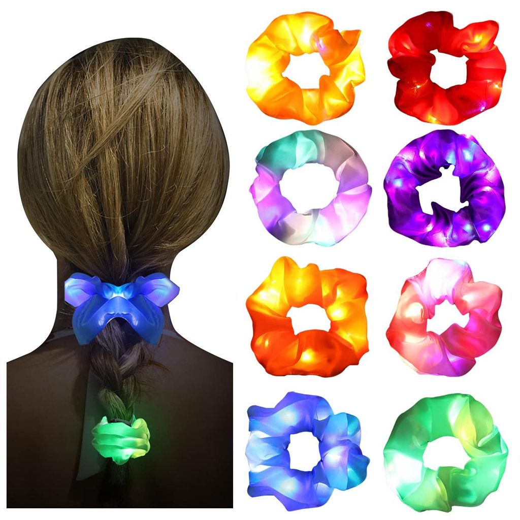 8 Stück Leuchtende Haargummis, LED Haarbänder mit 3 Licht Produktbild 