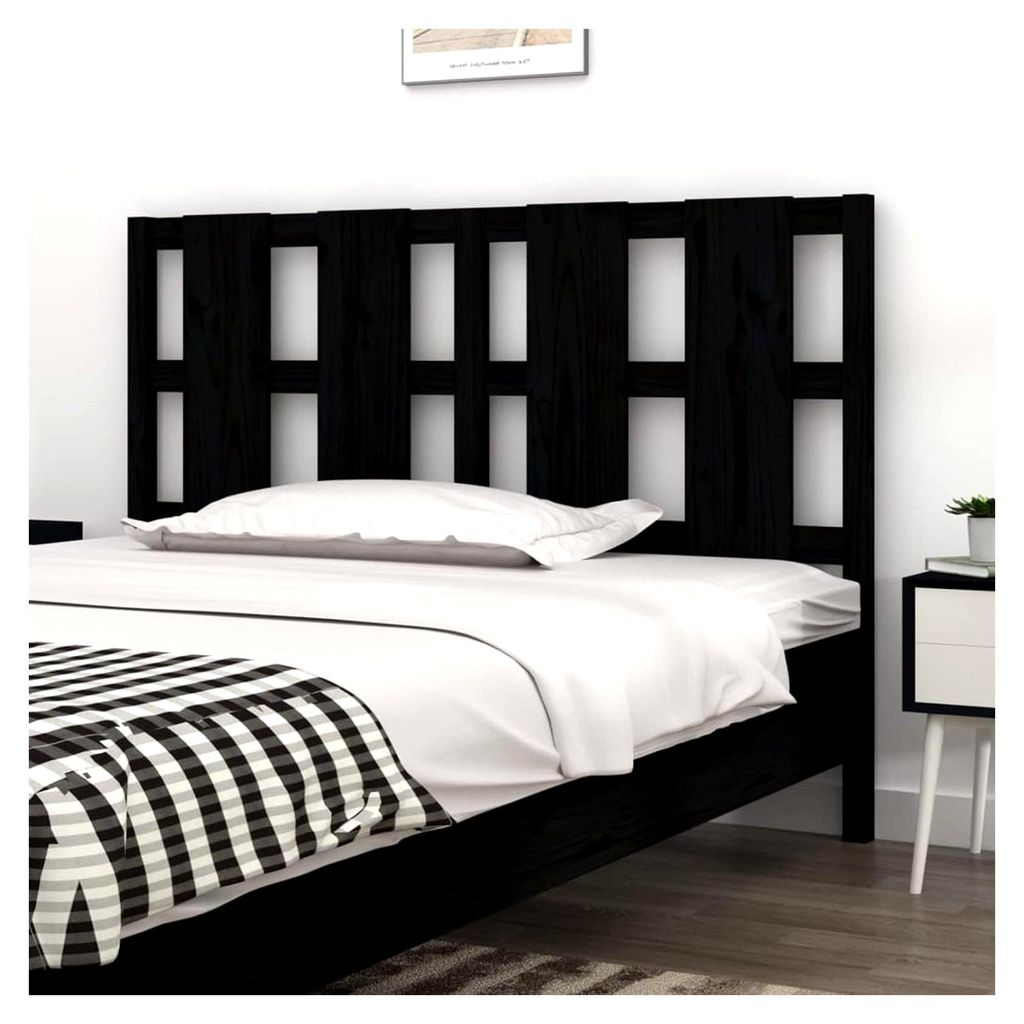 Kopfteil für Bett, Bettrückwand, Schwarz 125,5x4x100 cm Massivholz Kiefer