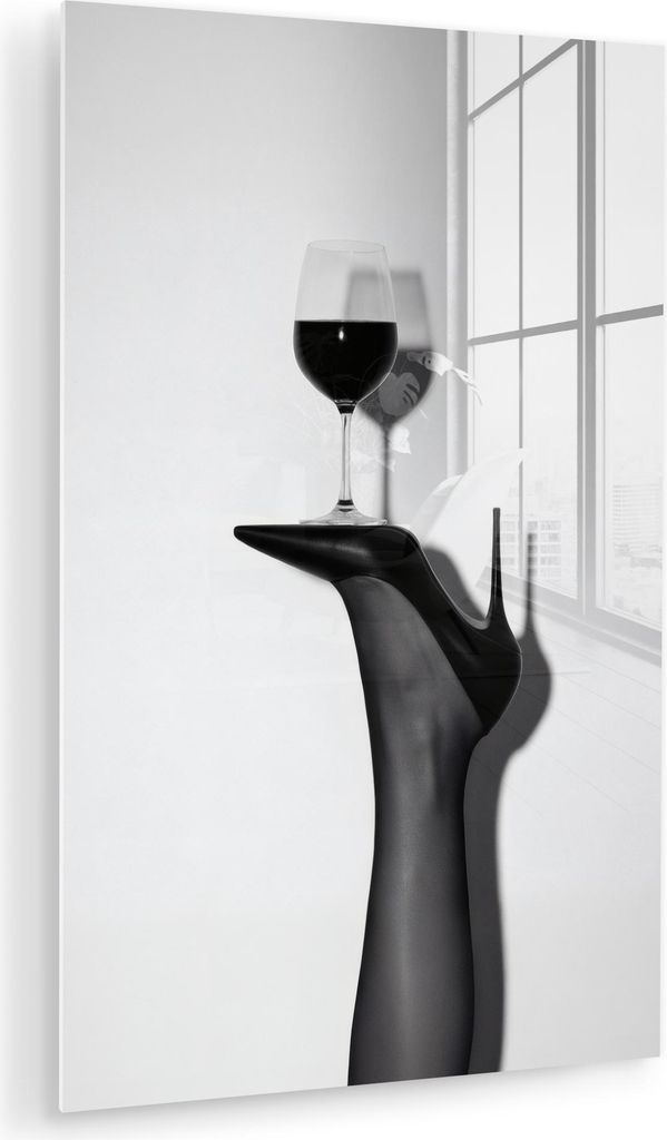 MuchoWow Glasbilder - Bilder auf Wandbild - Foto auf Glas Absatz - Wein - Minimalistisch - Schwarz 60x90 cm Wanddekoration aus Glas - Acrylglasbild...