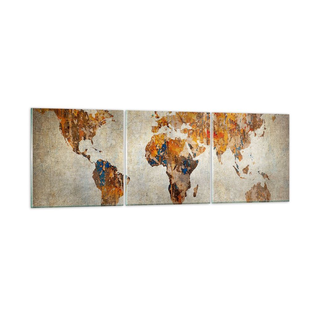 Bilder auf glas - Welt Karte Kontinente Geographie - 90x30cm - Glasbilder - Wandbilder - Kunstdruck - zum Aufhängen bereit - Wanddekoration aus Gl...