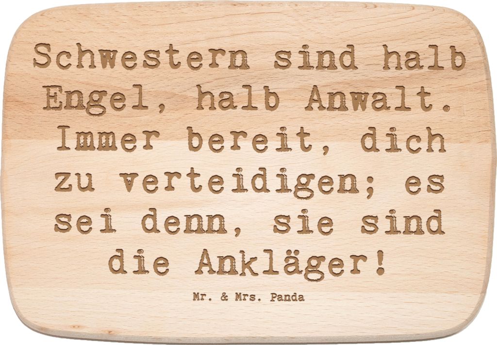 Mr. & Mrs. Panda Holzbrett Spruch Schwesternwunder - Transparent - Geschenk, küchenholzbrett, Geschwisterliebe, Engel und Anwalt, geschwisterstrei...