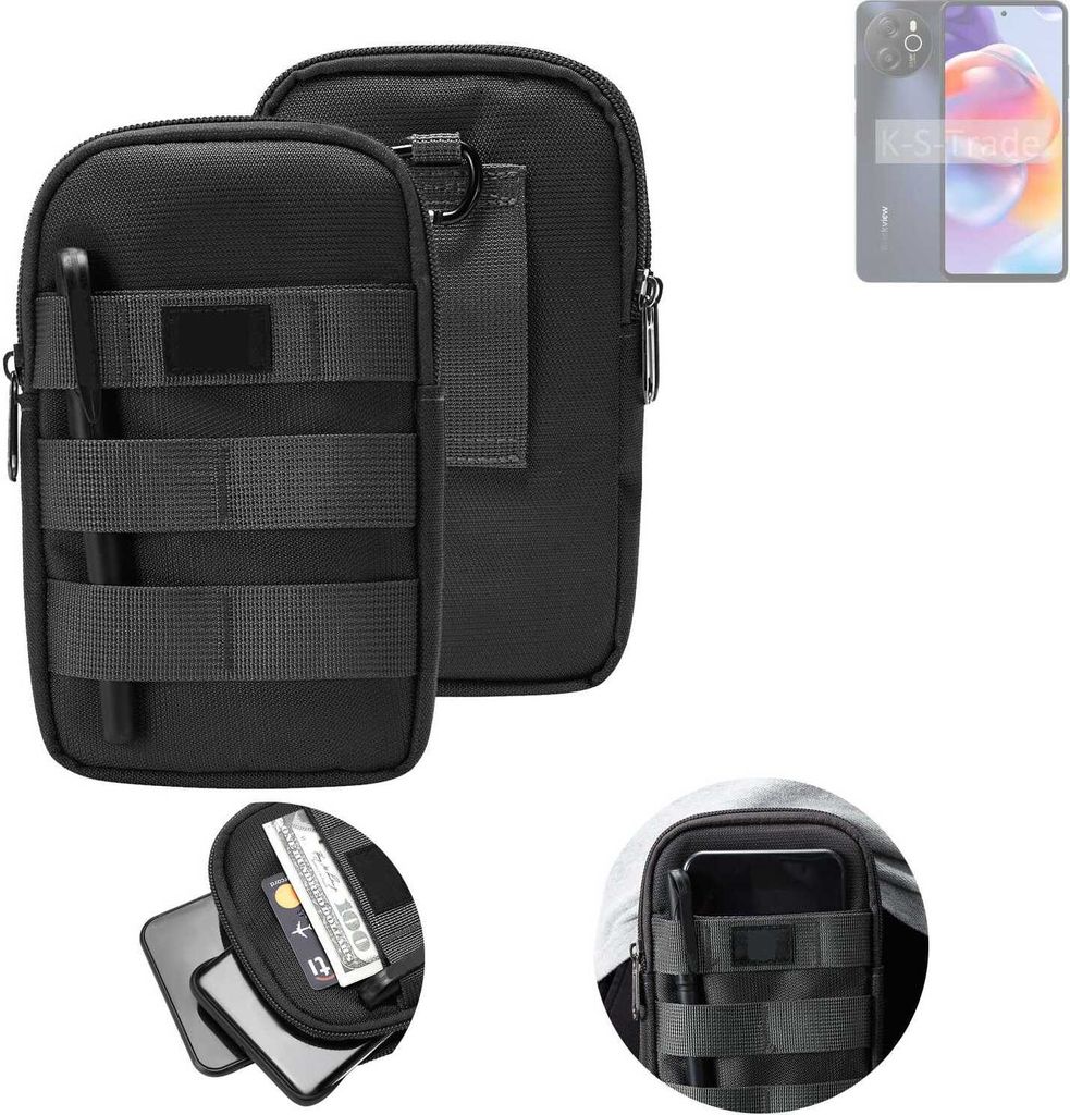 K-S-Trade Holster Gürtel Tasche kompatibel mit Blackview Shark 8 Handy Tasche Schutz Hülle dunkel-grau viele Fächer, 1x