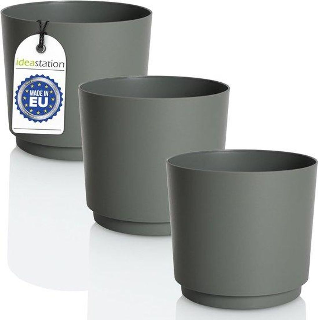 Kunststoffpflanztöpfe Set 3 Stück grün-grau 14,5 cm