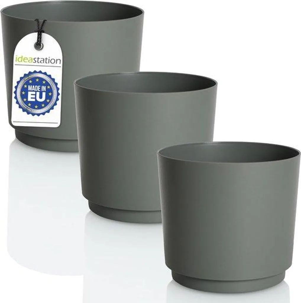 Pots de fleurs 14,5 cm légers et résistants - Lot de 3 Vert et Gris