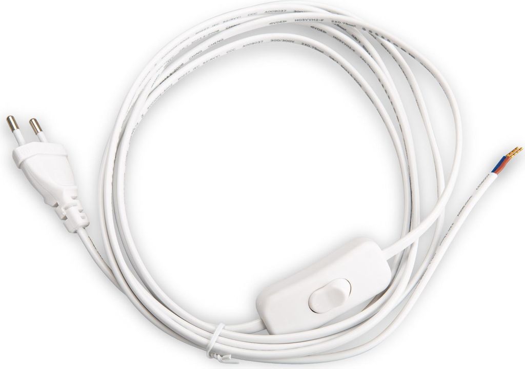 Netzkabel 3 m Eurostecker + Schalter S60 300 WS C7 weiß offenes Ende