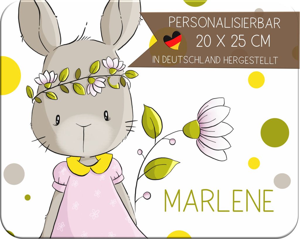 Kinder Frühstücksbrettchen Hase Holly mit Name personalisiert, Kunststoff, 20x25 cm