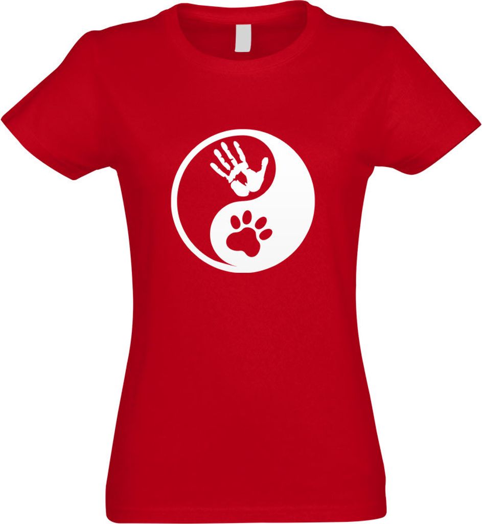 Kiwistar - T-Shirt tailliert - Damen - rot - Tiermensch - Yin und Yang - mit Motiv Bedruckt - Funshirt Design - Sport - Freizeit - Damen - L