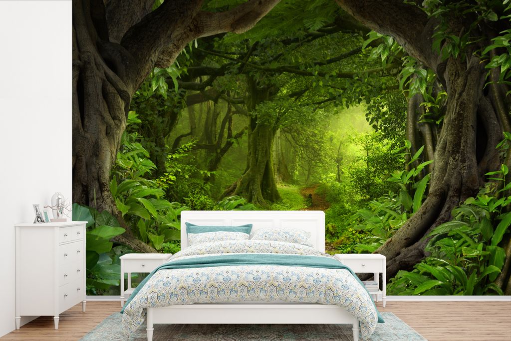 MuchoWow Fototapete für Wohnzimmer oder Schlafzimmer Wandtapete Vinyl Motivtapete Dschungel - Grün - Natur - Tropisch - Pflanzen - 450x300 cm -...