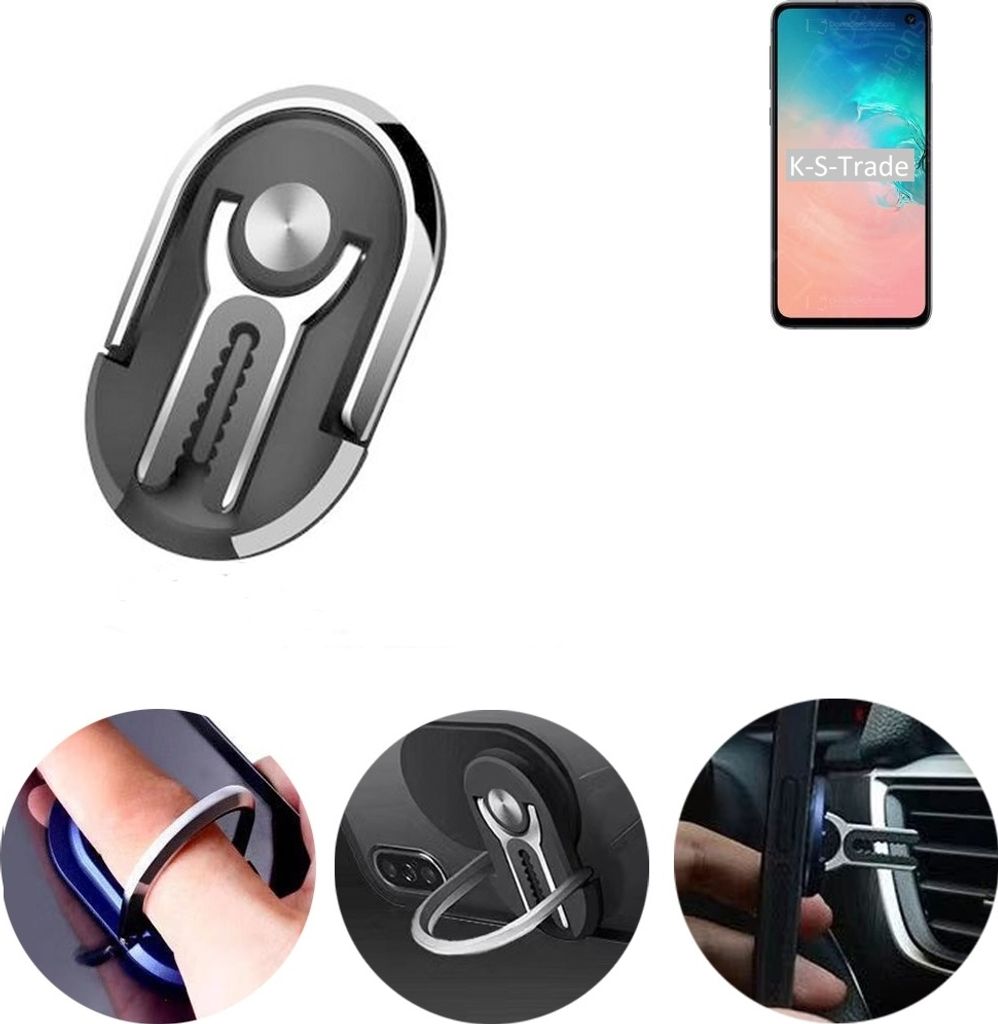 K-S-Trade 3in1 Smartphone-Ring Handy-Ring kompatibel mit Samsung Galaxy S10e Exynos Fingerhalterung Handyring Tischständer Lüftungsgitter-Halterung