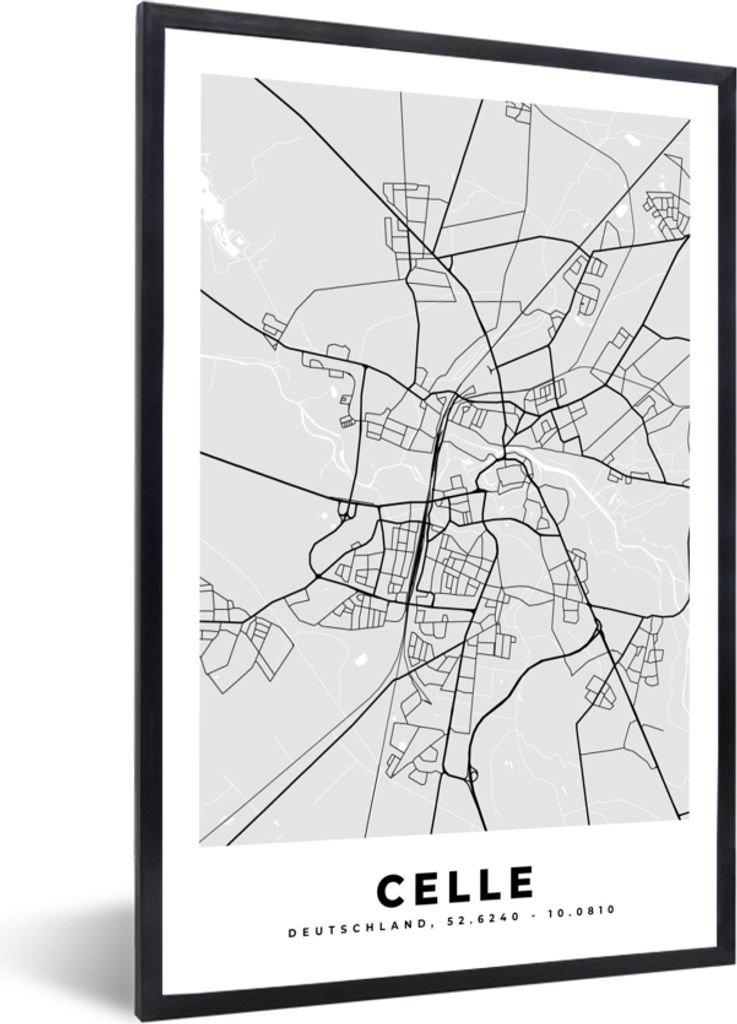 MuchoWow Gerahmtes Poster Deutschland - Stadtplan - Karte - Celle 20x30 cm - Poster mit Schwarzem Bilderrahmen Wandposter Rahmen Foto Bilder - Dr...