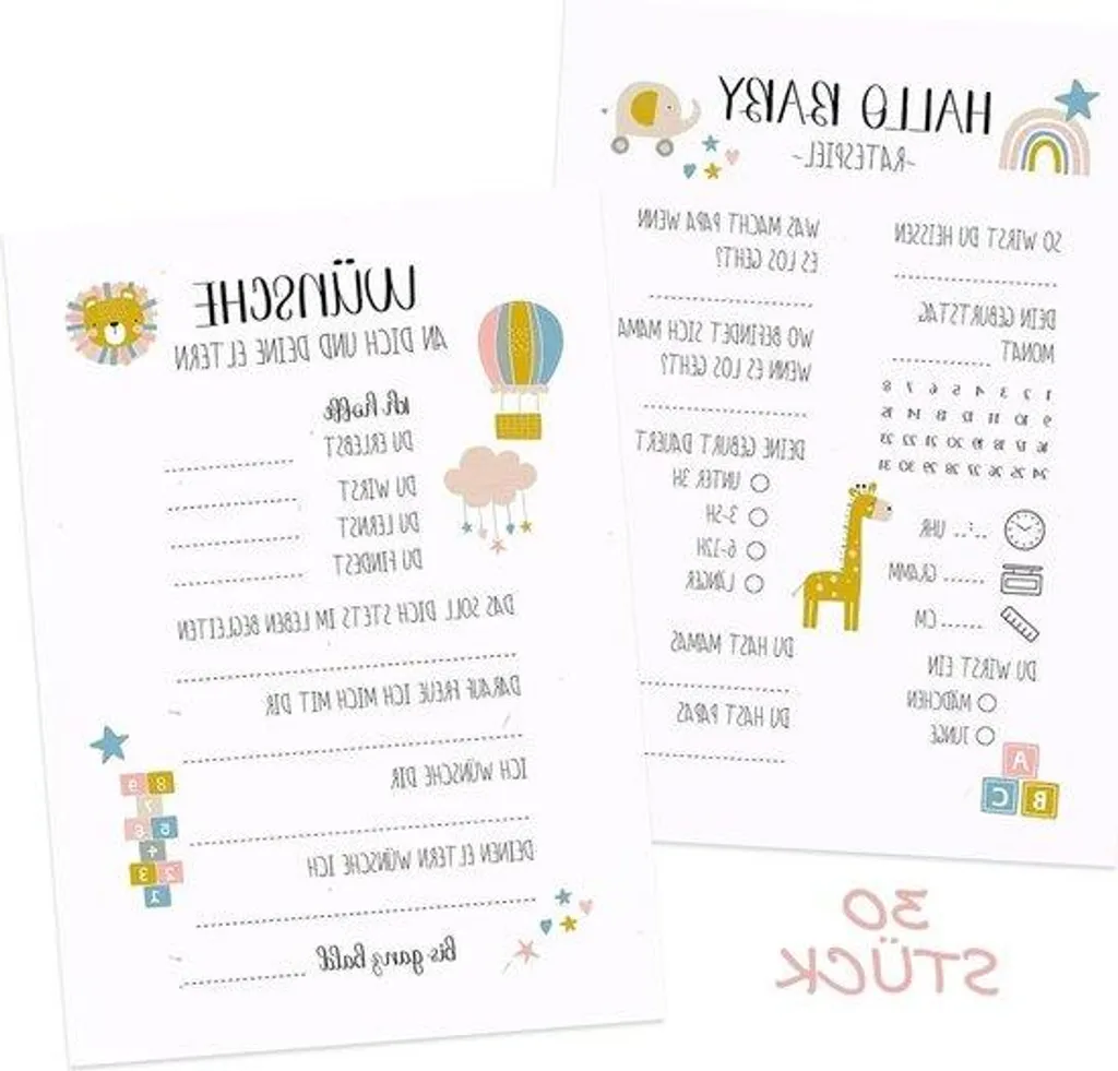 Cartes de Jeu pour Bébé - 30 Unités Design Élégant pour Baby Shower