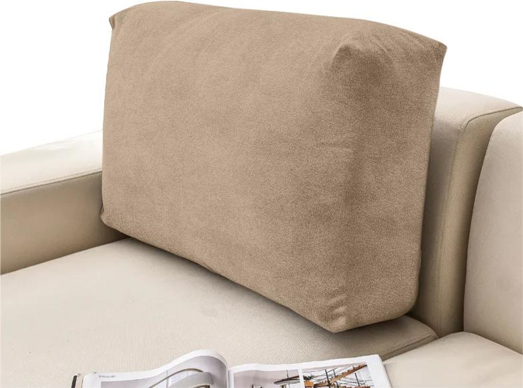 Elastischer Velours-Bezug für Rückenlehne und Rückenkissen von Sofa & Ecksofa in Beige – Schonbezug