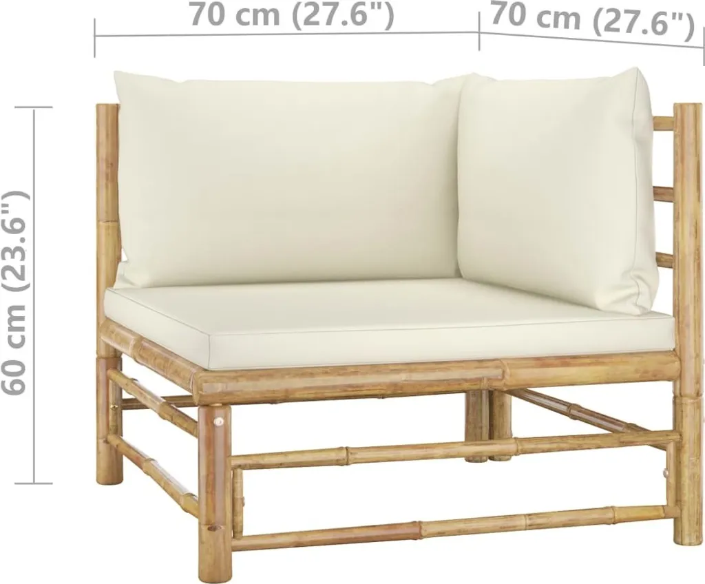 Ensemble lounge de jardin en bambou résistant et coussins blanc crème