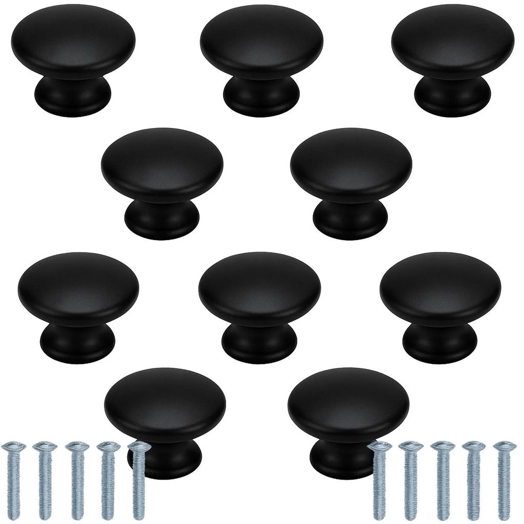 Möbelgriffe Knopf, Möbelknopf matt 30 mm, universal Schrankknopf schwarz matt, Set 10 Stück mit Schrauben