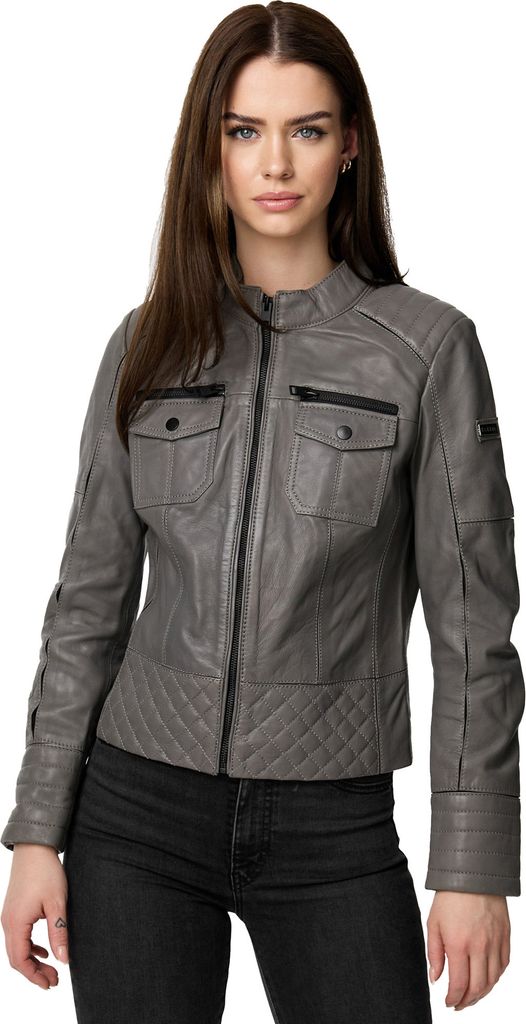 Tazzio Damen Lederjacke F524 (Grau, S)