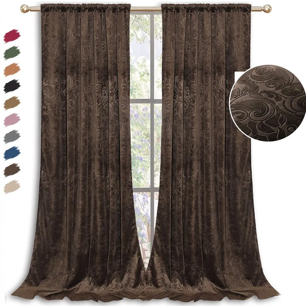 Coppia Tende Velluto Marrone 132x260 cm | Oscuranti Nastro e Coulisse
