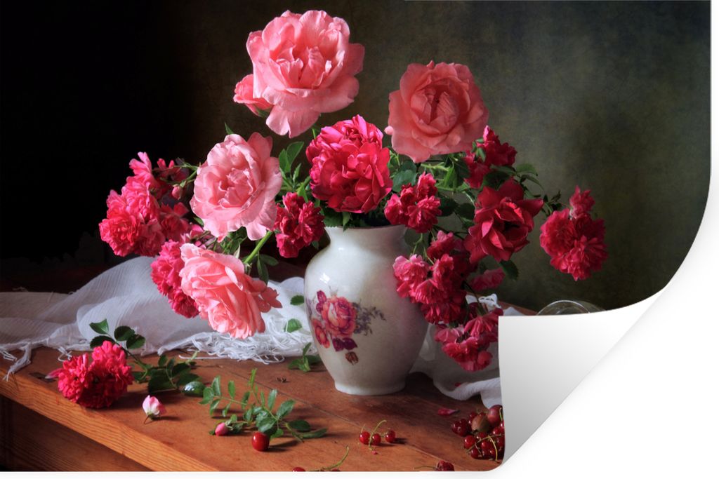 MuchoWow Wandtattoo Wandsticker Wandaufkleber Rosen - Stilleben - Rosa 120x80 cm Selbstklebend und Repositionierbar - Selbstklebend - Fototapeten