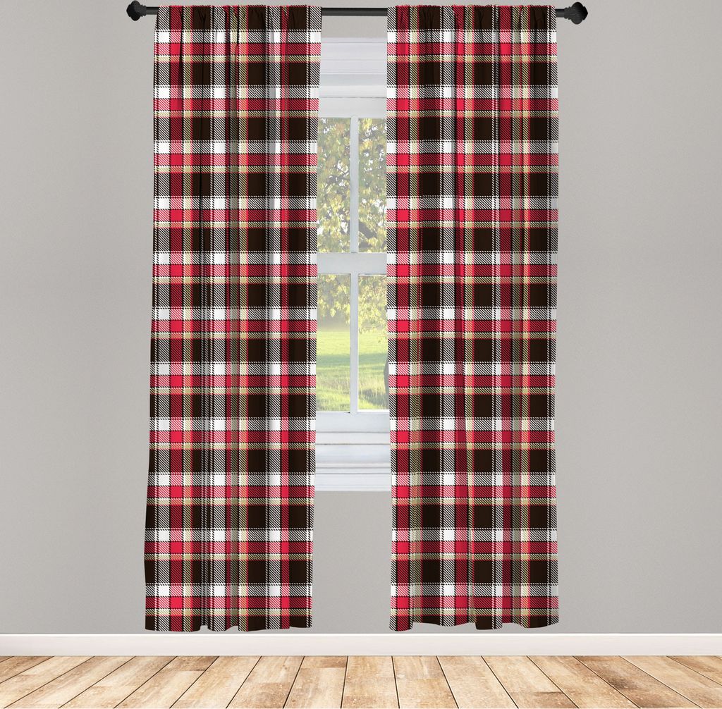 ABAKUHAUS Kariert Vorhänge, Gardinen, Muster mit Quadraten Mosaik Diagonal vertikale Streifen Grafik Print, 2 Stück 75 x 175 cm, , Dunkler Coral ...