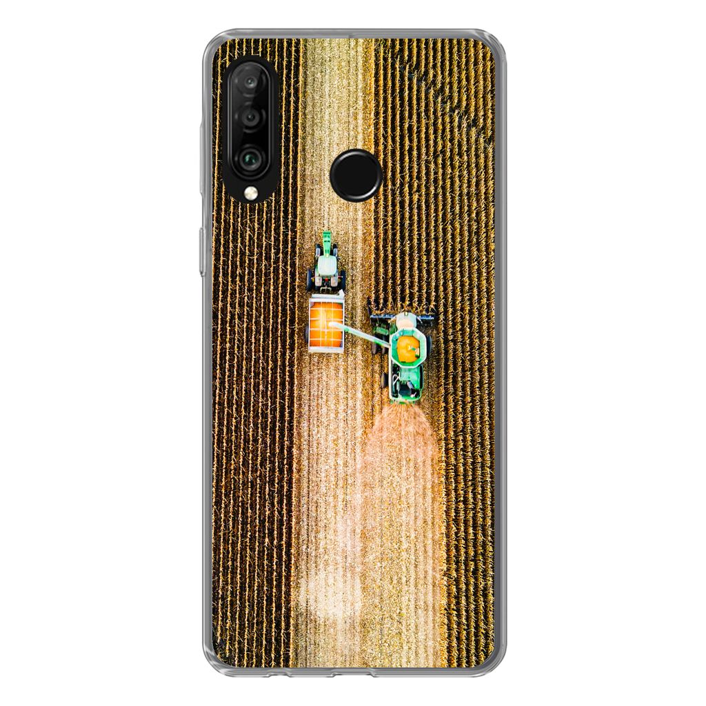 MuchoWow Handyhülle Schutzhülle Hülle für Huawei P30 Lite Traktor - Feld - Land - Bauernhof - Ernte Silikon Softcase Handy Hülle - Handyhülle