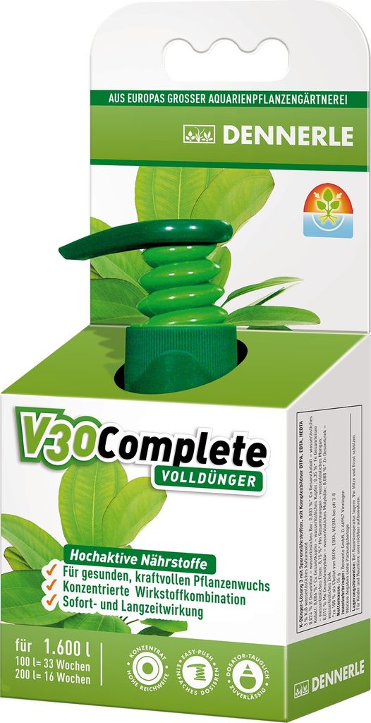 Dennerle V30 Complete, Volldünger für Aquarienpflanzen 4457 - Wasserpflanzen Dünger für Süßwasser Aquarien, 50 ml