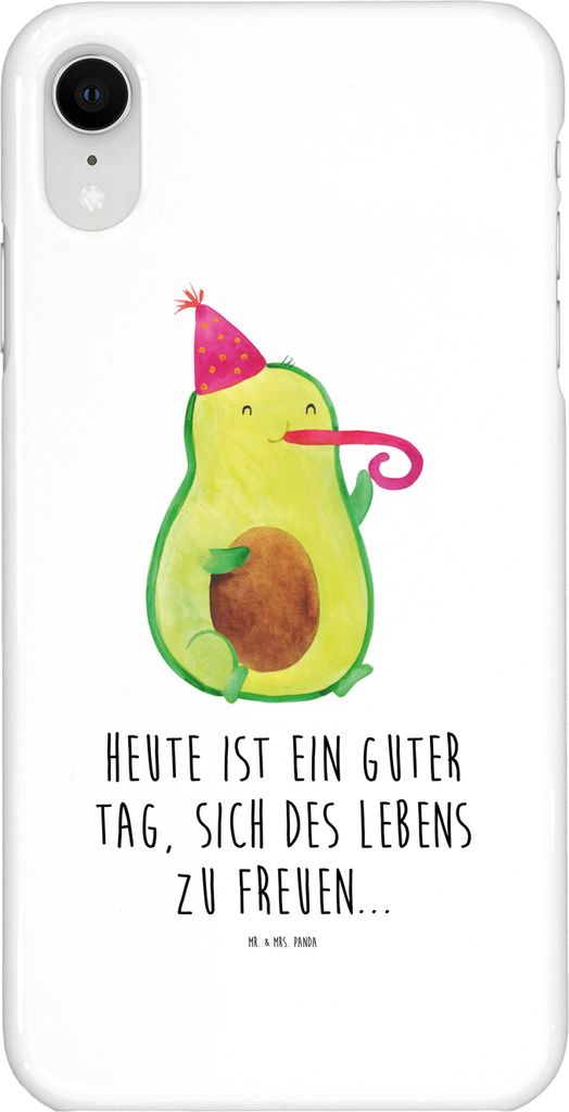 Mr. & Mrs. Panda Iphone XR Handyhülle Avocado Feier - Weiß - Geschenk, Premium Kunststoff, Tröte, Party, Gute Laune, Geburtstag, Handy Case