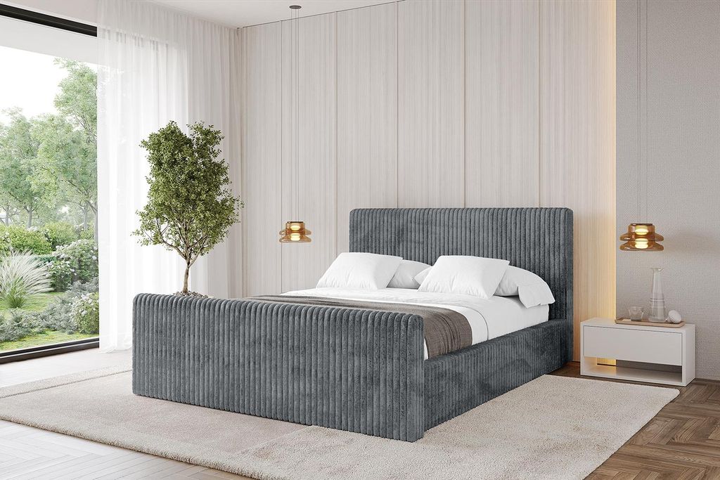 ALTDECOR Polsterbett mit Bettkasten - ALOVA-Z-v1 - 160x200 Cord - Dunkelgrau - Bett mit Matratze H3/H4, Kopfteil und Fußteil, Boxbett, Doppelbett ...