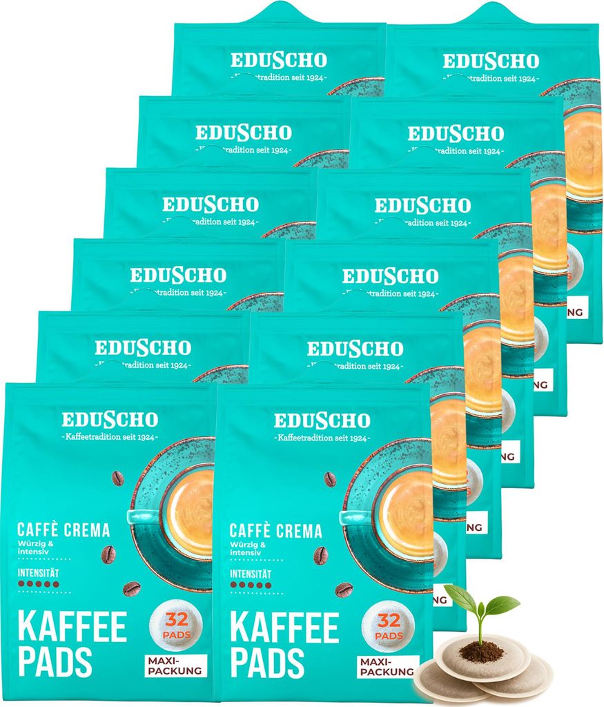 Eduscho Kaffeepads Vorratspack Maxi Packung, Caffè Crema, 384 Pads – 12 x 32 Pads, würzig, intensiv, für alle Pad Maschinen, industriell kompo...
