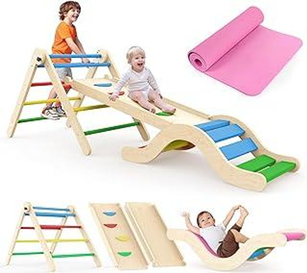 Montessori Indoor Spielset: 7-in-1 Klettergerüst mit Rutsche, Bogen & Matte für Kleinkinder und Kinder (1-3 Jahre) (Colorful)
