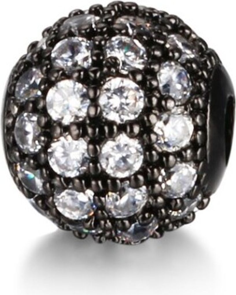 Schmuck-Perlen 3 Stück, Charm für Armbänder glitzernd, 5 mm, Schwarz, Silber