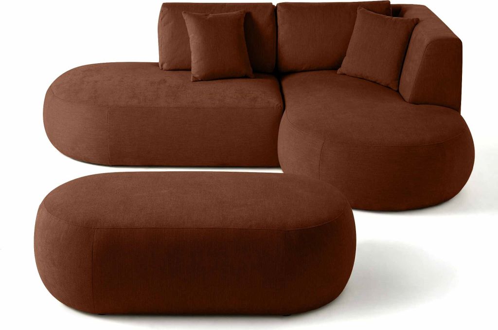 Lisa Design Santorini - 4-Sitzer Modulares Ecksofa rechts + Hocker - aus strukturiertem Samt , Terrakotta