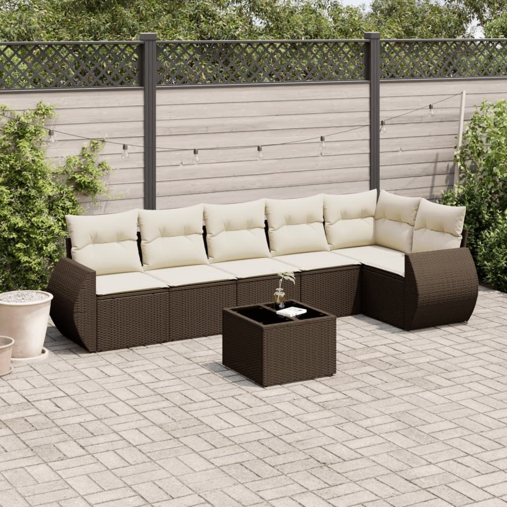 "Rabatt" 7-tlg. Garten-Sofagarnitur - mit sofa - mit Kissen Braun Poly Rattan - Lounge-Dining set CC10109