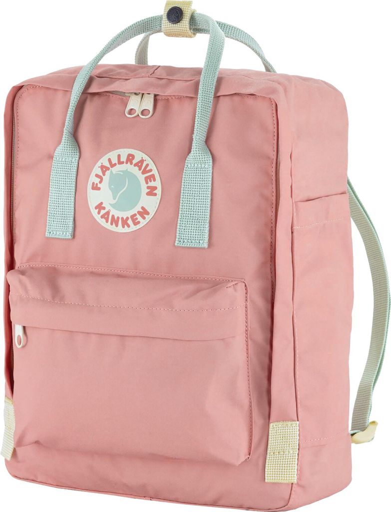 A pink Fjällräven Kånken backpack is shown against a white background.