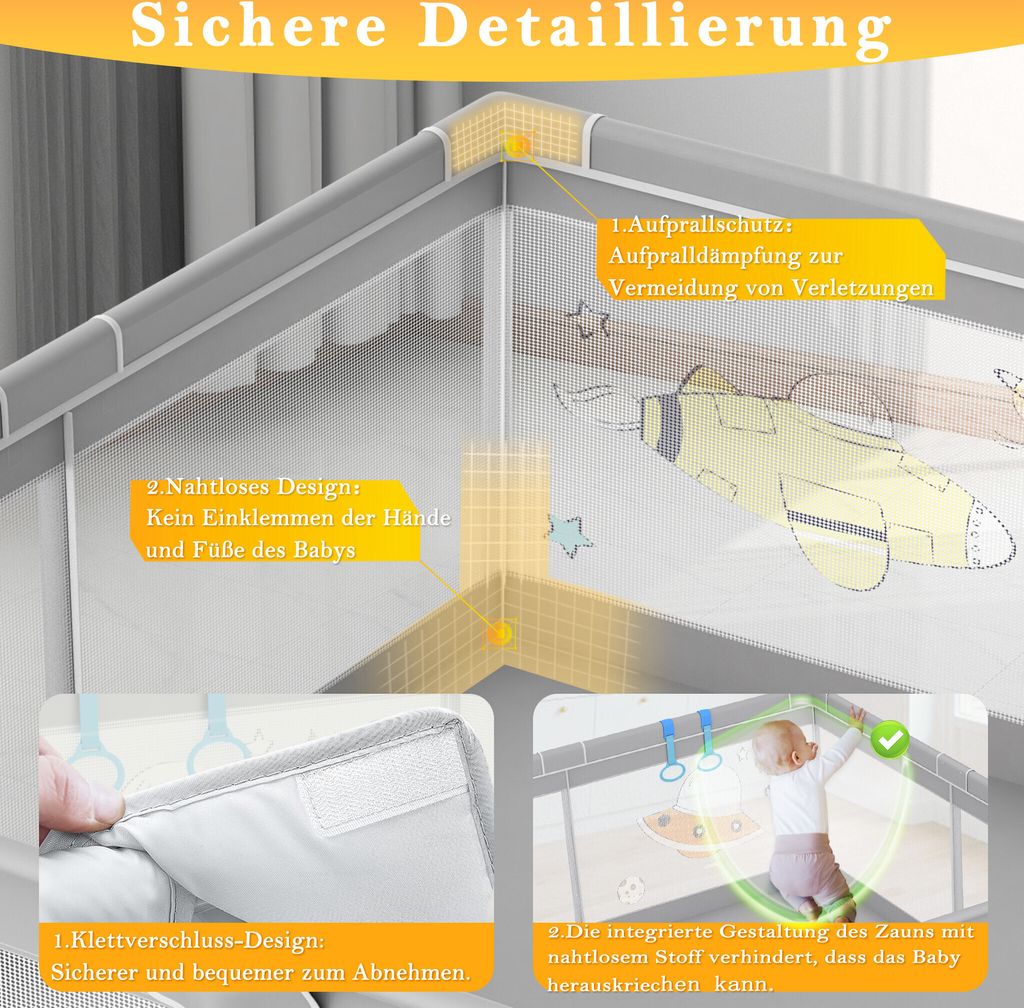 Homewell Laufstall Baby 150x200cm | Großer Spielbereich Mit 2 Seiteneingängen | Sicherheitsgitter Mit 210D Oxford-Stoff