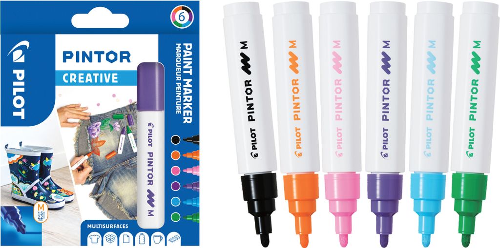 PILOT PINTOR Kreativmarker 6er Set – 1.4mm mittlere Spitze, Produktbild 